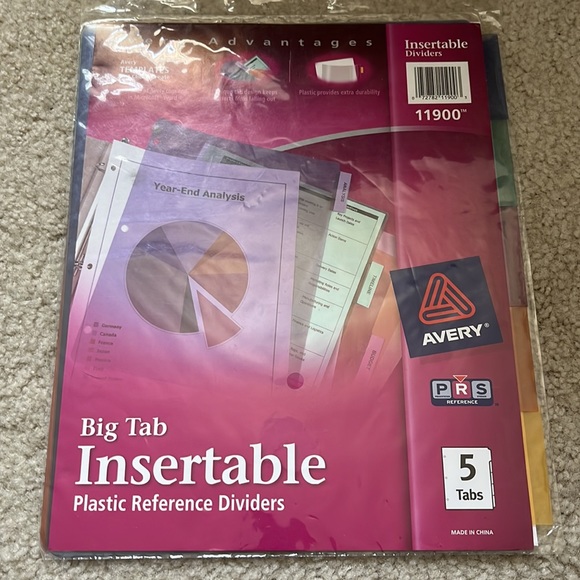 Avery 5-Tab Plastic Binder Dividers Insertable Multicolor Big Tabs 2 set + Bonus - Picture 9 of 14